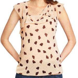 🌺CABI Sheer Asymmetrical Neckline Sleeveless Neutral Floral Printed Blouse